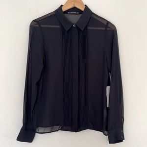 NWT! Zara Pleated Front Sheer Blouse Black